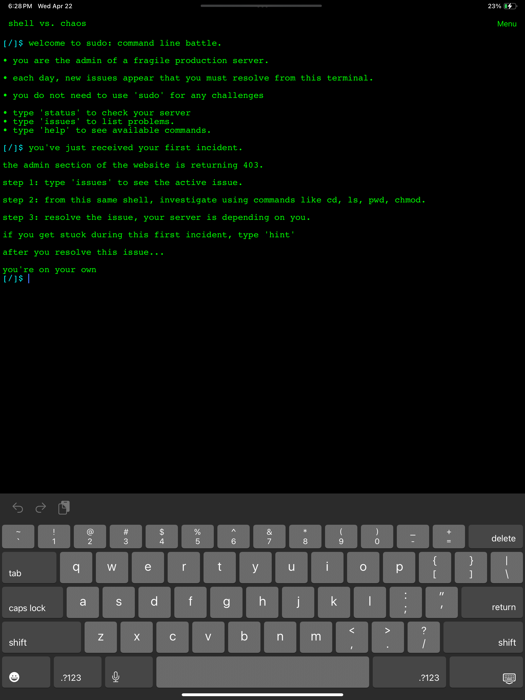 sudo - command line battle screenshot